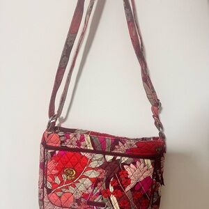 Vera Bradley Red and Pink Floral Bohemian Blooms Triple Zip Hipster Crossbody